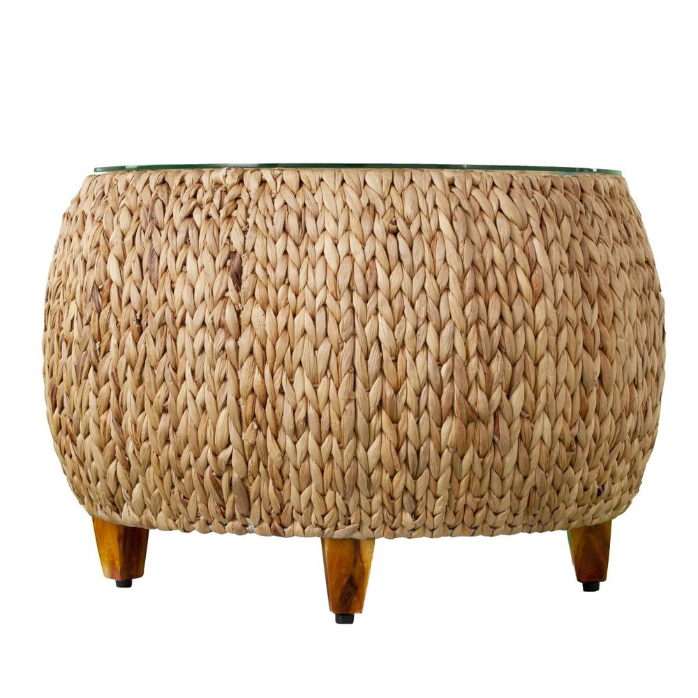 28" Natural And Natural Brown Glass And Solid Wood Square Coffee Table HomeRoots
