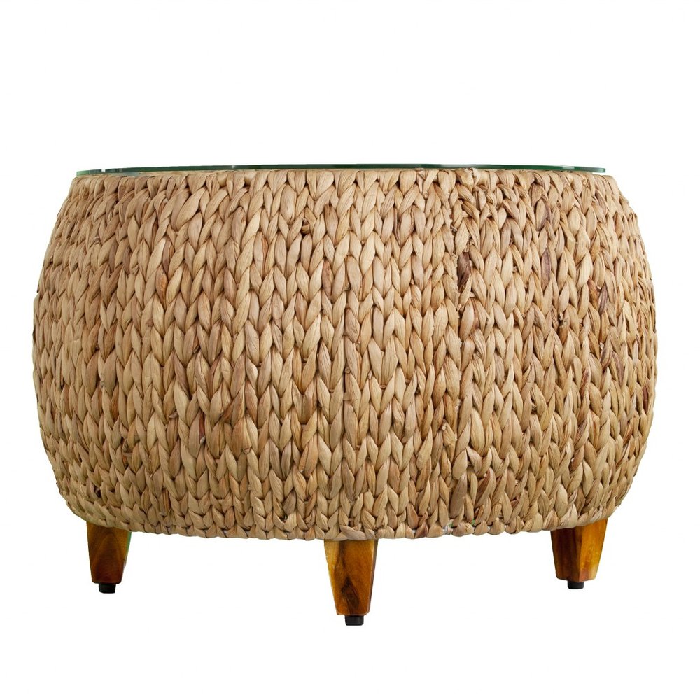 28" Natural And Natural Brown Glass And Solid Wood Square Coffee Table HomeRoots