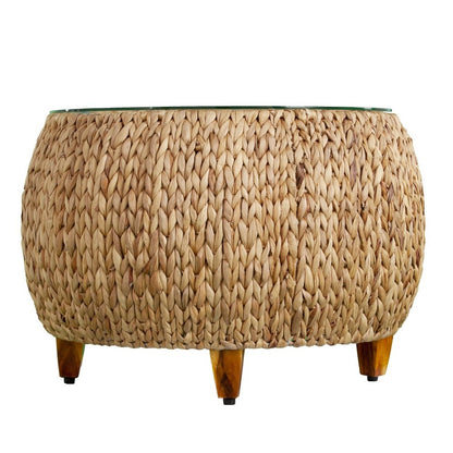 28" Natural And Natural Brown Glass And Solid Wood Square Coffee Table HomeRoots