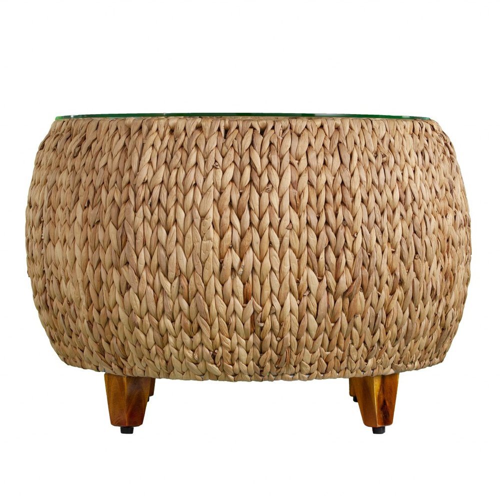 28" Natural And Natural Brown Glass And Solid Wood Square Coffee Table HomeRoots