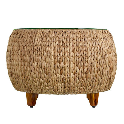28" Natural And Natural Brown Glass And Solid Wood Square Coffee Table HomeRoots