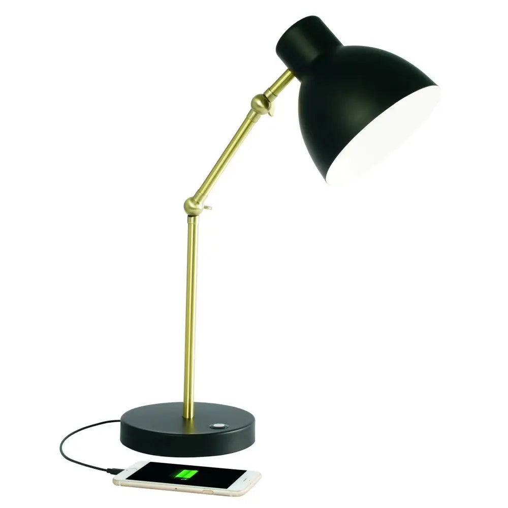 Matte Black and Gold Mod LED Adjustable Desk Lamp HomeRoots
