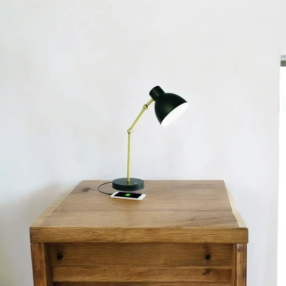 Matte Black and Gold Mod LED Adjustable Desk Lamp HomeRoots