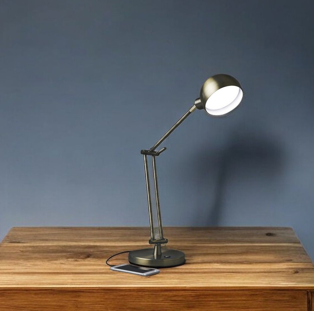 Shiny Satin Brass LED Adjustable Desk Lamp HomeRoots