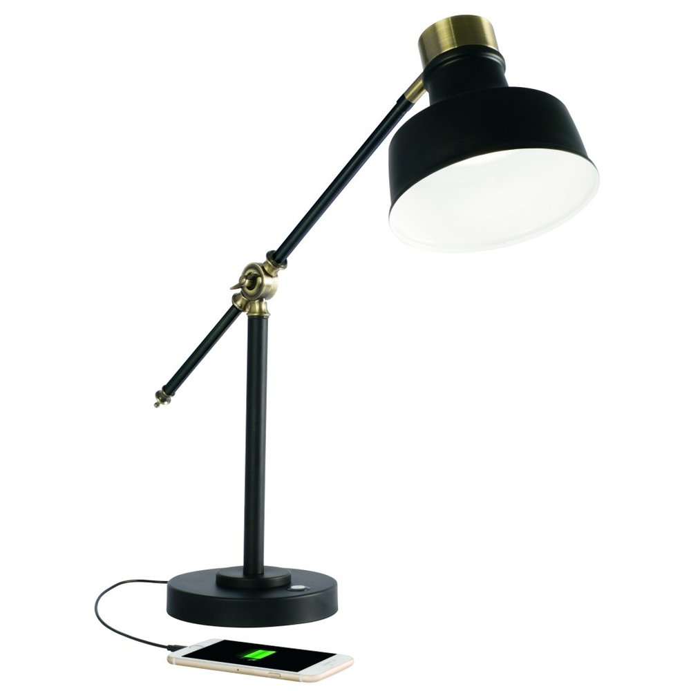 Matte Black and Antiqued Brass LED Adjustable Desk Lamp HomeRoots