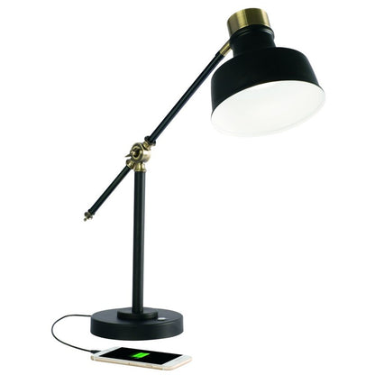 Matte Black and Antiqued Brass LED Adjustable Desk Lamp HomeRoots