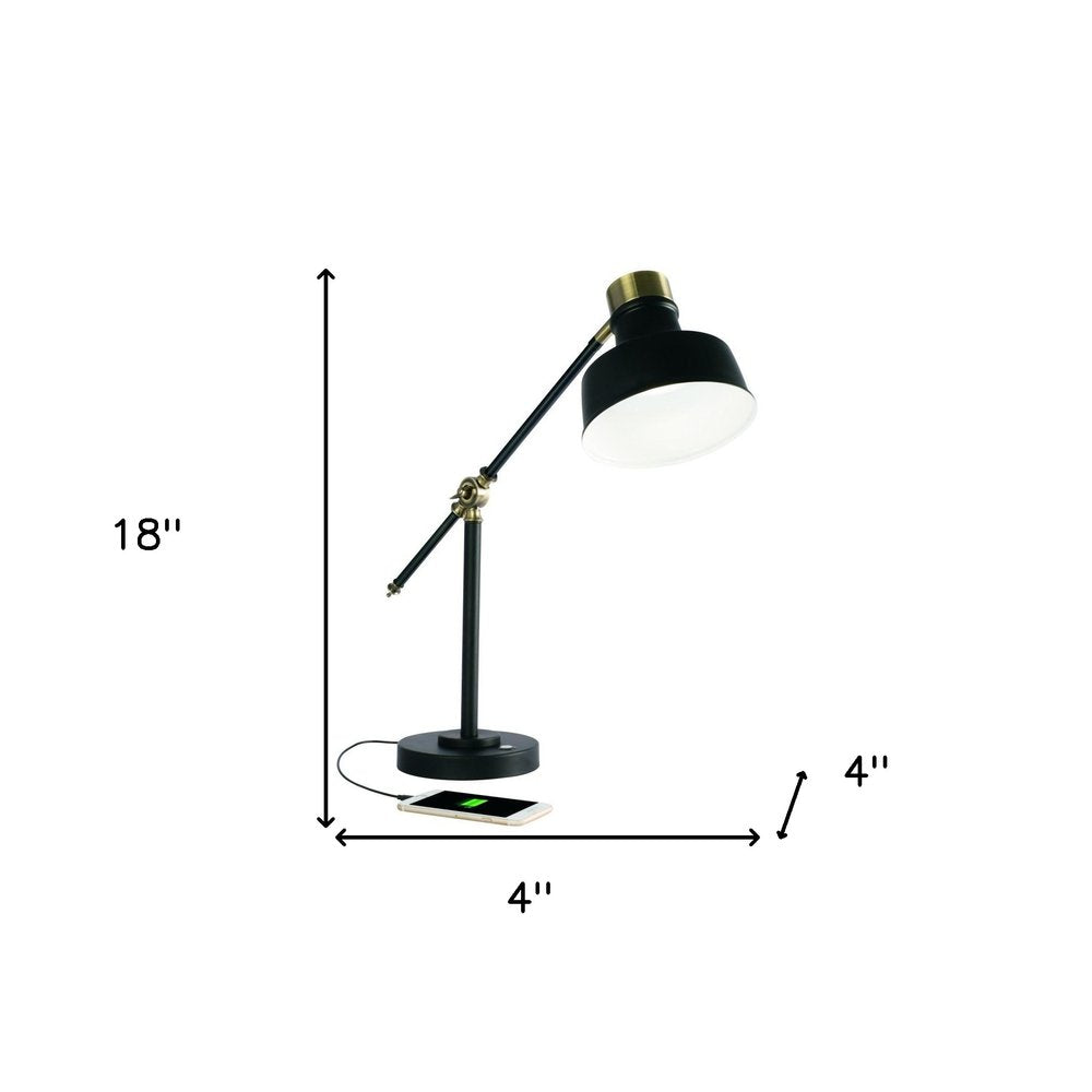 Matte Black and Antiqued Brass LED Adjustable Desk Lamp HomeRoots
