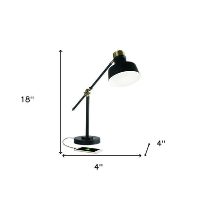 Matte Black and Antiqued Brass LED Adjustable Desk Lamp HomeRoots