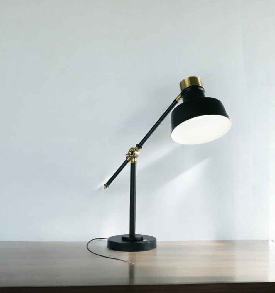 Matte Black and Antiqued Brass LED Adjustable Desk Lamp HomeRoots