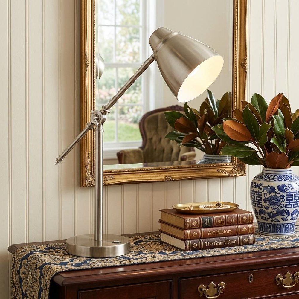 Brushed Silver LED Adjustable Desk Lamp HomeRoots