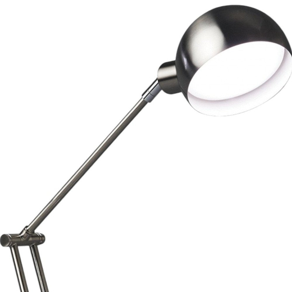 18" Nickel Metal Adjustable Swing Arm LED Desk Lamp With USB HomeRoots