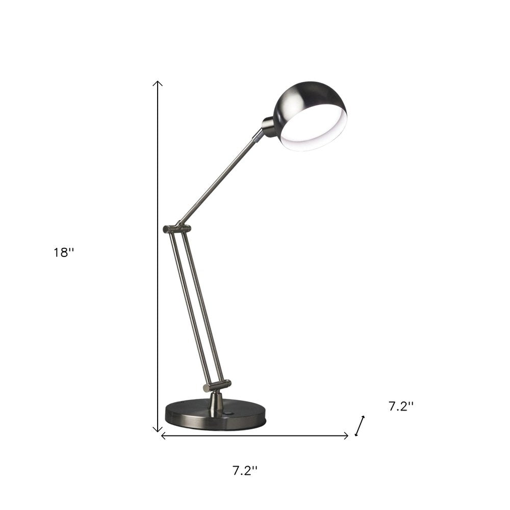 18" Nickel Metal Adjustable Swing Arm LED Desk Lamp With USB HomeRoots