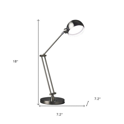 18" Nickel Metal Adjustable Swing Arm LED Desk Lamp With USB HomeRoots