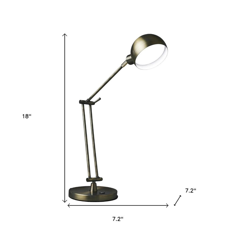 18" Antiqued Bronze Adjustable Swing Arm Desk Lamp USB With Antiqued Bronze Shade HomeRoots