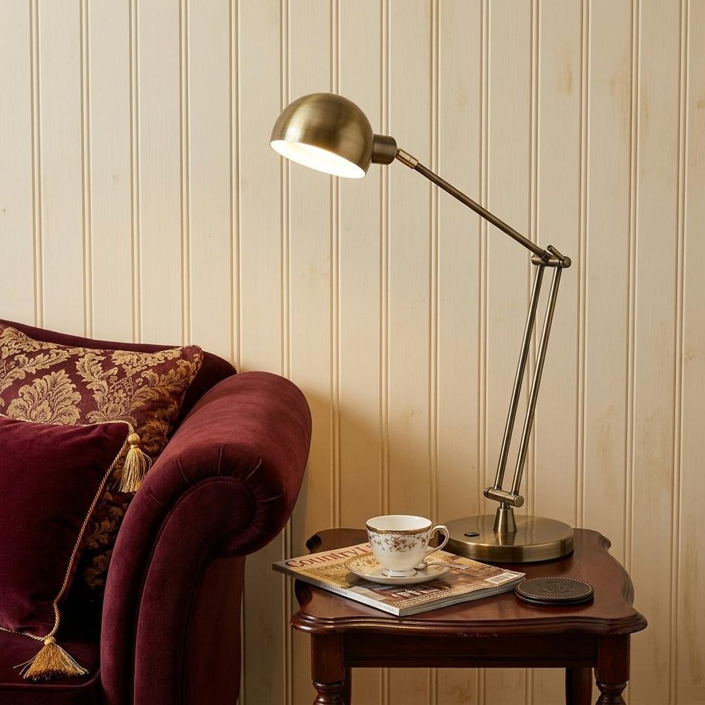 18" Antiqued Bronze Adjustable Swing Arm Desk Lamp USB With Antiqued Bronze Shade HomeRoots
