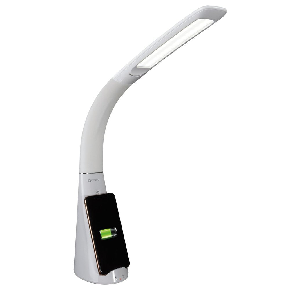 Contemporary White Sanitizing and Charging LED Desk Lamp — view 1