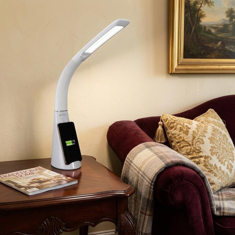 Contemporary White Sanitizing and Charging LED Desk Lamp HomeRoots