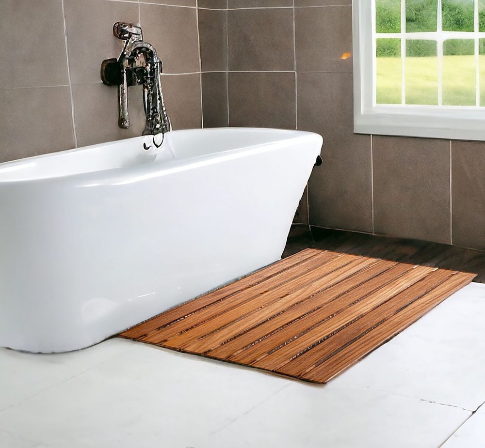 20" Premium Teak Shower Bath Mat HomeRoots