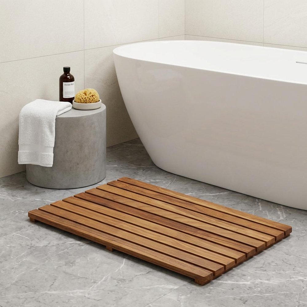 32" Premium Teak Shower Bath Mat HomeRoots