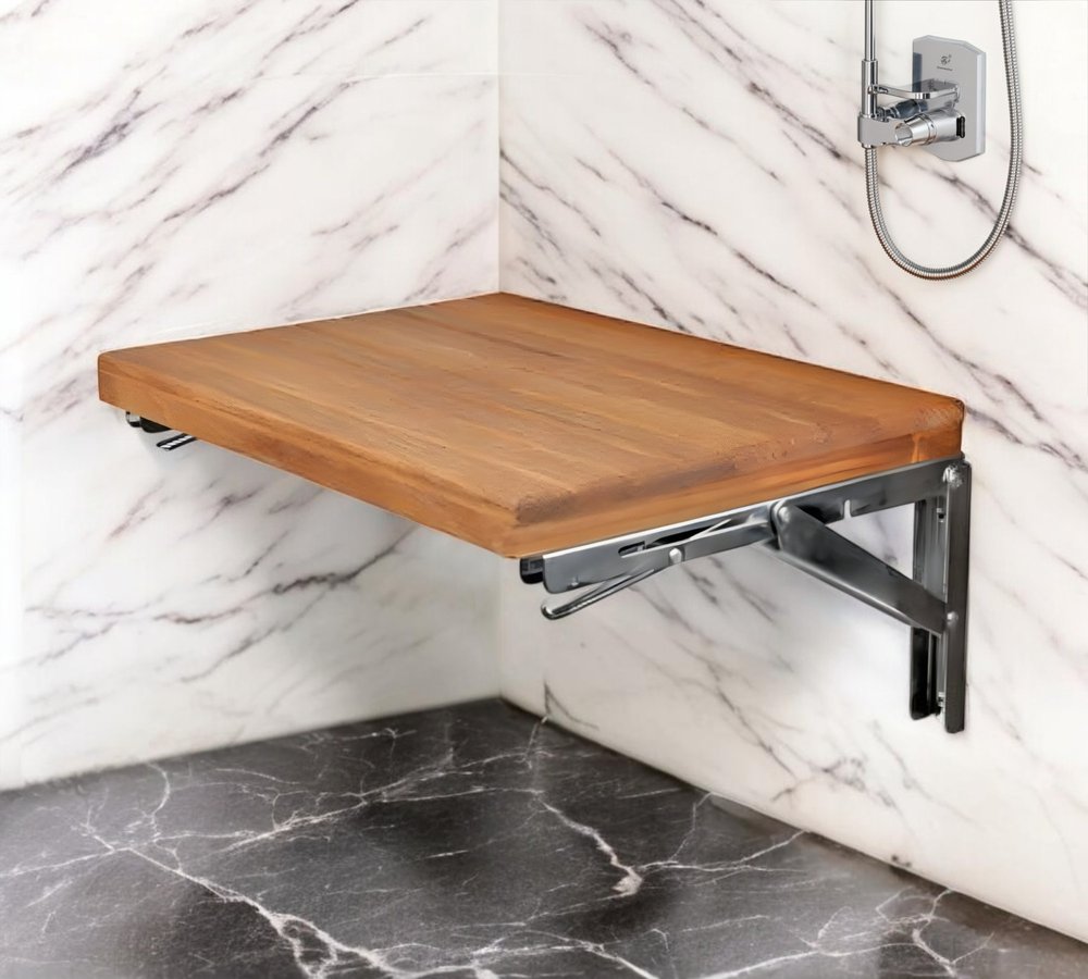 30" Brown Premium Wall Mount Teak Shower Bench HomeRoots