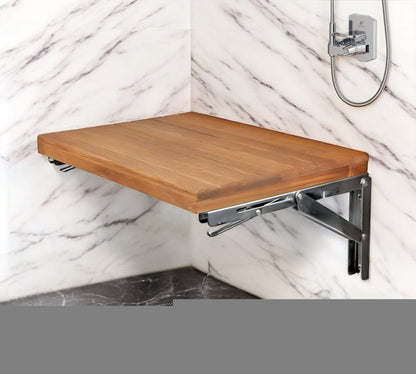 30" Brown Premium Wall Mount Teak Shower Bench HomeRoots