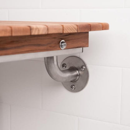 28" Brown Premium Wall Mount Teak Shower Bench HomeRoots