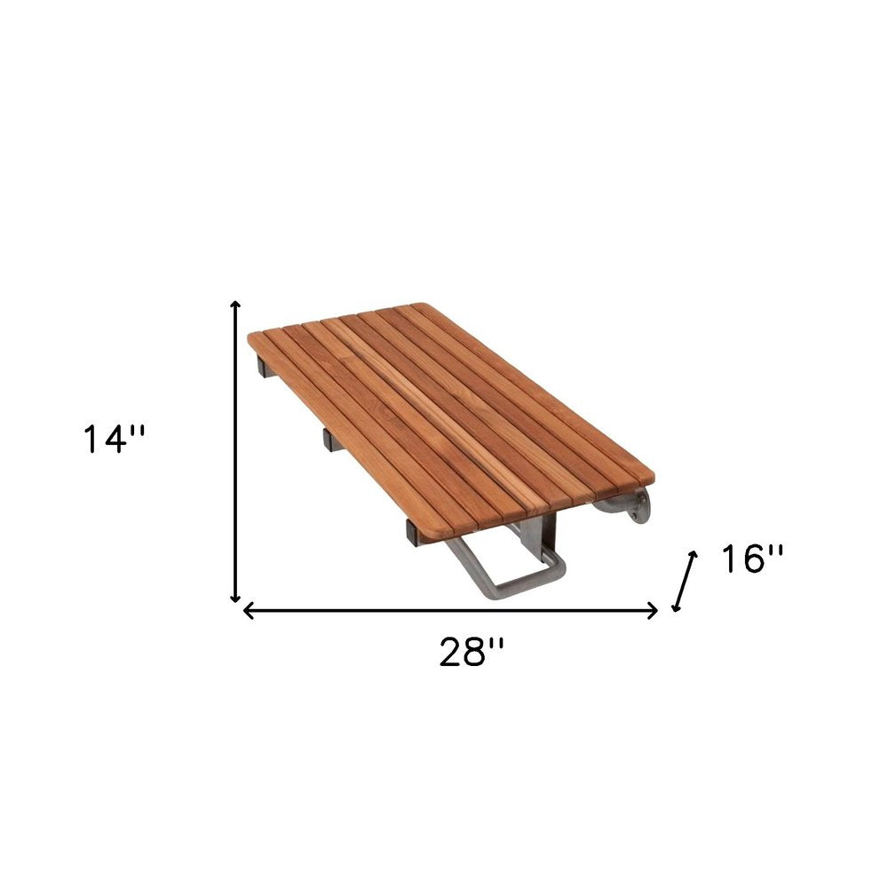 28" Brown Premium Wall Mount Teak Shower Bench HomeRoots