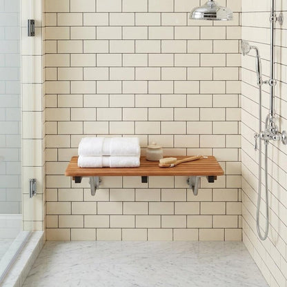 28" Brown Premium Wall Mount Teak Shower Bench HomeRoots