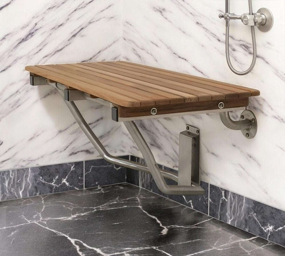 32" Premium Wall Mount Teak Shower Bench HomeRoots