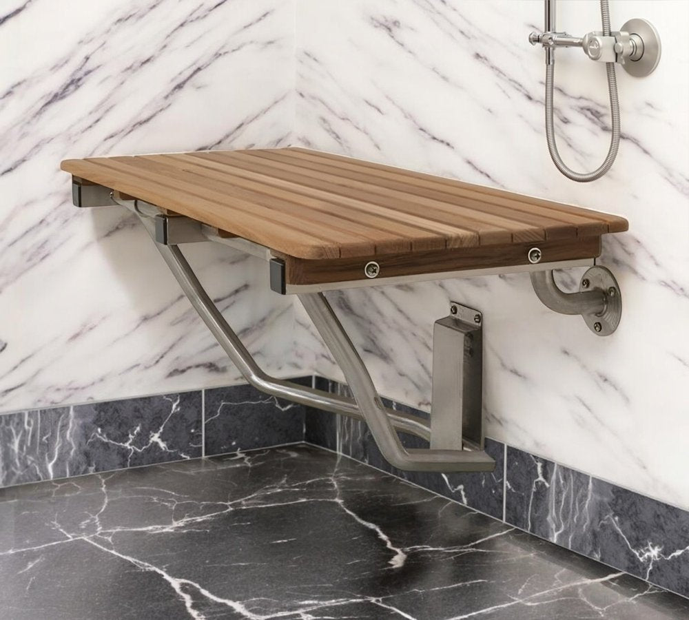 32" Premium Wall Mount Teak Shower Bench HomeRoots