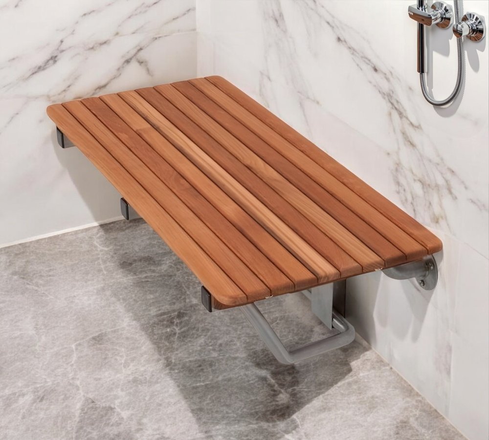 36" Premium Wall Mount Teak Shower Bench HomeRoots