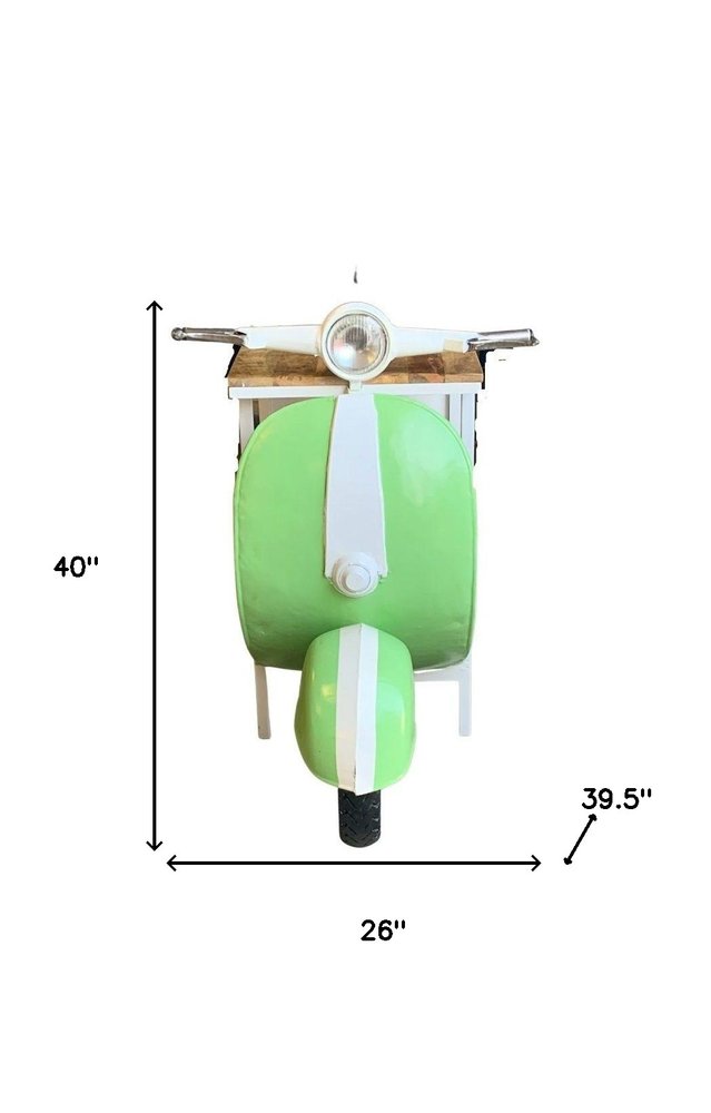 26" Green And White Novelty Scooter Open Cabinet with Two Shelves HomeRoots