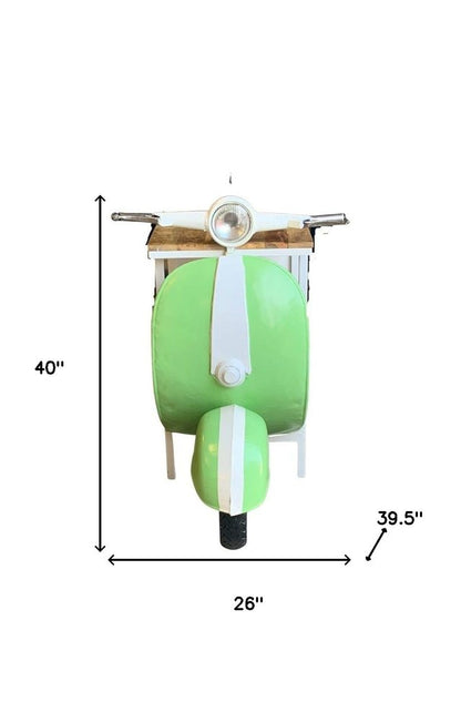 26" Green And White Novelty Scooter Open Cabinet with Two Shelves HomeRoots