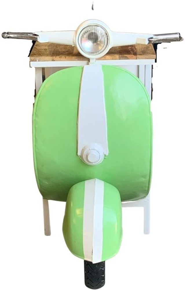 26" Green And White Novelty Scooter Open Cabinet with Two Shelves HomeRoots