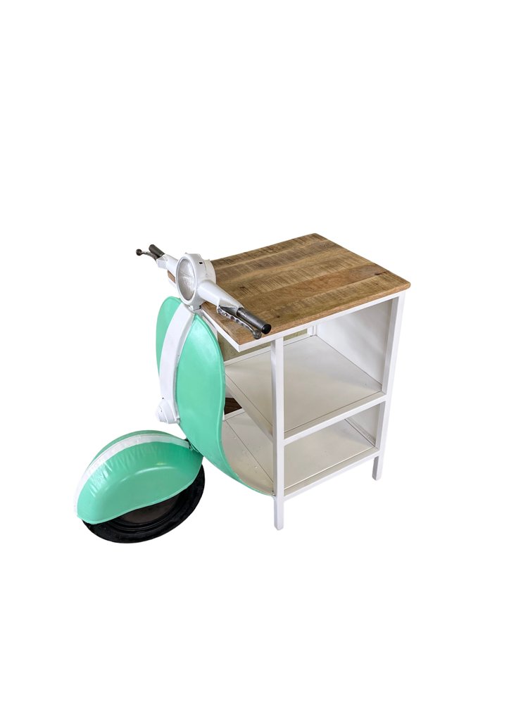 26" Green And White Novelty Scooter Open Cabinet with Two Shelves HomeRoots