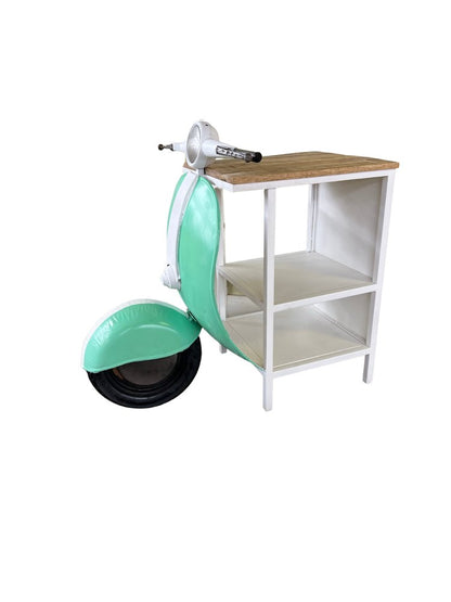 26" Green And White Novelty Scooter Open Cabinet with Two Shelves HomeRoots