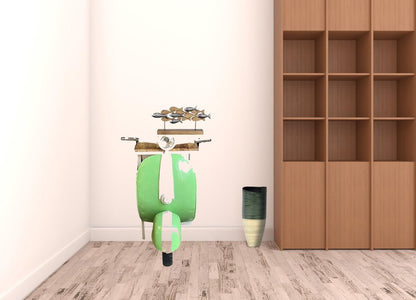 26" Green And White Novelty Scooter Open Cabinet with Two Shelves HomeRoots