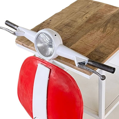 26" Red and Off White Novelty Scooter Open Cabinet With Two Shelves HomeRoots