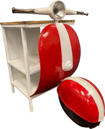 26" Red and Off White Novelty Scooter Open Cabinet With Two Shelves HomeRoots