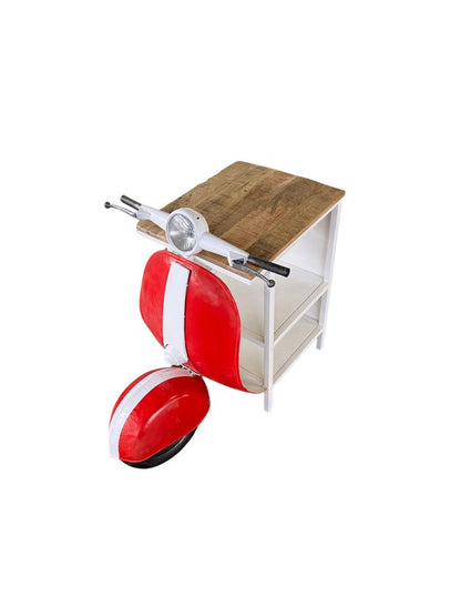 26" Red and Off White Novelty Scooter Open Cabinet With Two Shelves HomeRoots