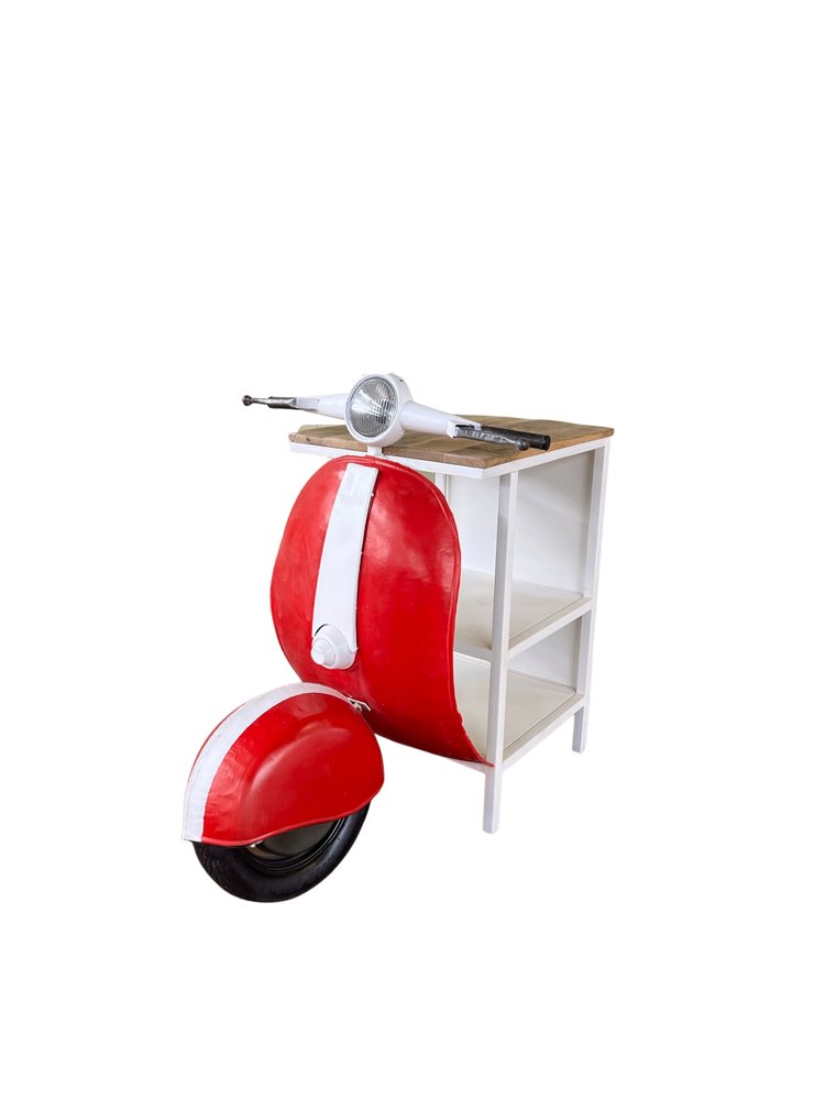 26" Red and Off White Novelty Scooter Open Cabinet With Two Shelves HomeRoots