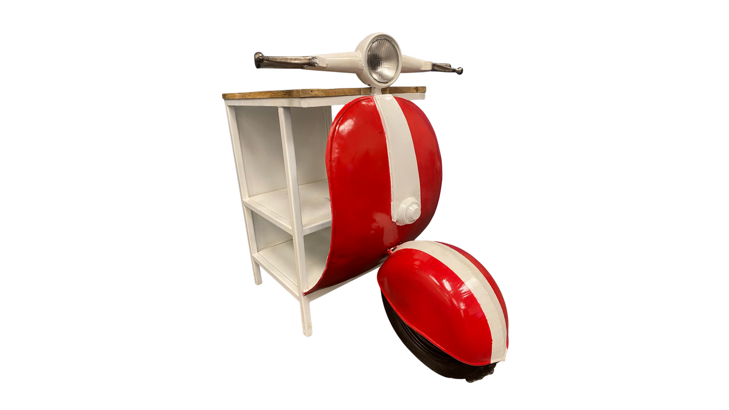 26" Red and Off White Novelty Scooter Open Cabinet With Two Shelves