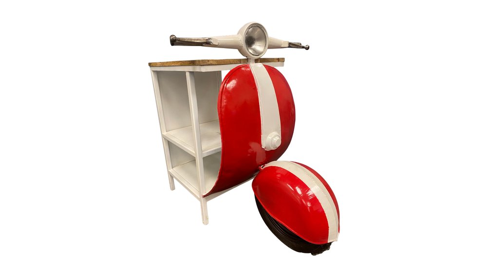 26" Red and Off White Novelty Scooter Open Cabinet With Two Shelves HomeRoots