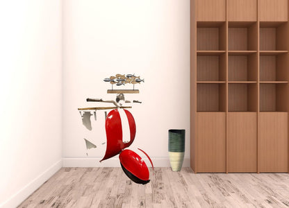 26" Red and Off White Novelty Scooter Open Cabinet With Two Shelves HomeRoots