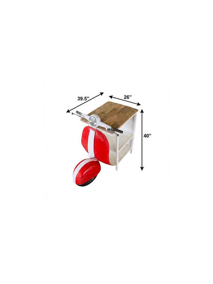 26" Red and Off White Novelty Scooter Open Cabinet With Two Shelves HomeRoots