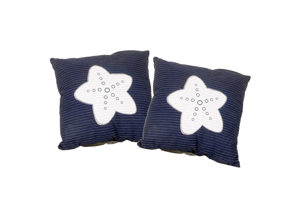 Set of Two Blue and White Starfish Throw Pillows FurniFindUSA