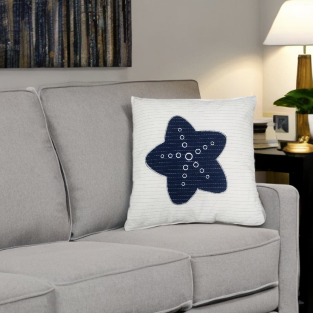 Set Of Two 17" X 17" Blue And White Starfish Throw Pillows FurniFindUSA