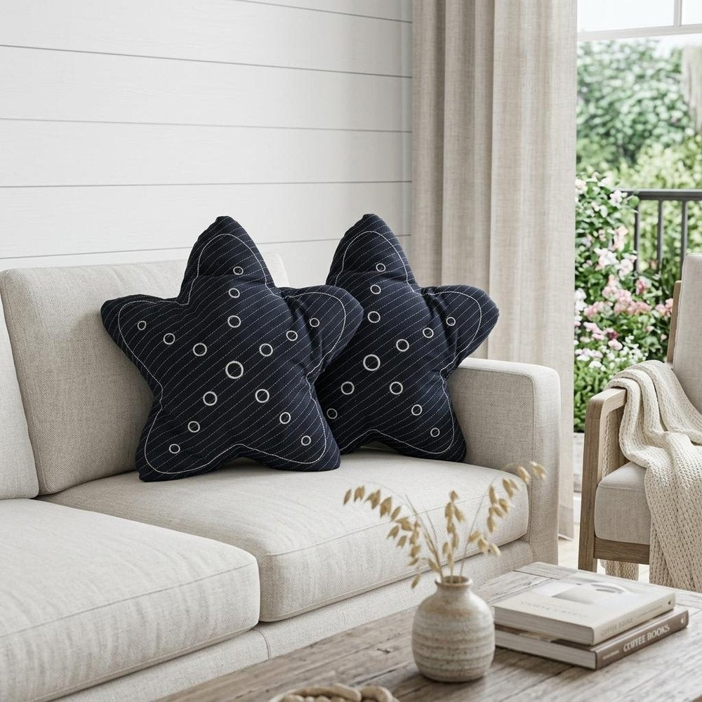 Set of Two 12" Blue Starfish Coastal Throw Pillows — view 6