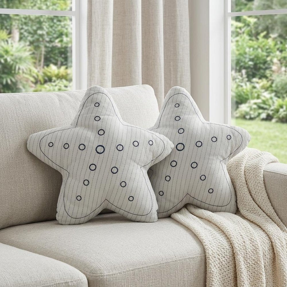 Set of Two 12" White Starfish Coastal Throw Pillows — view 6