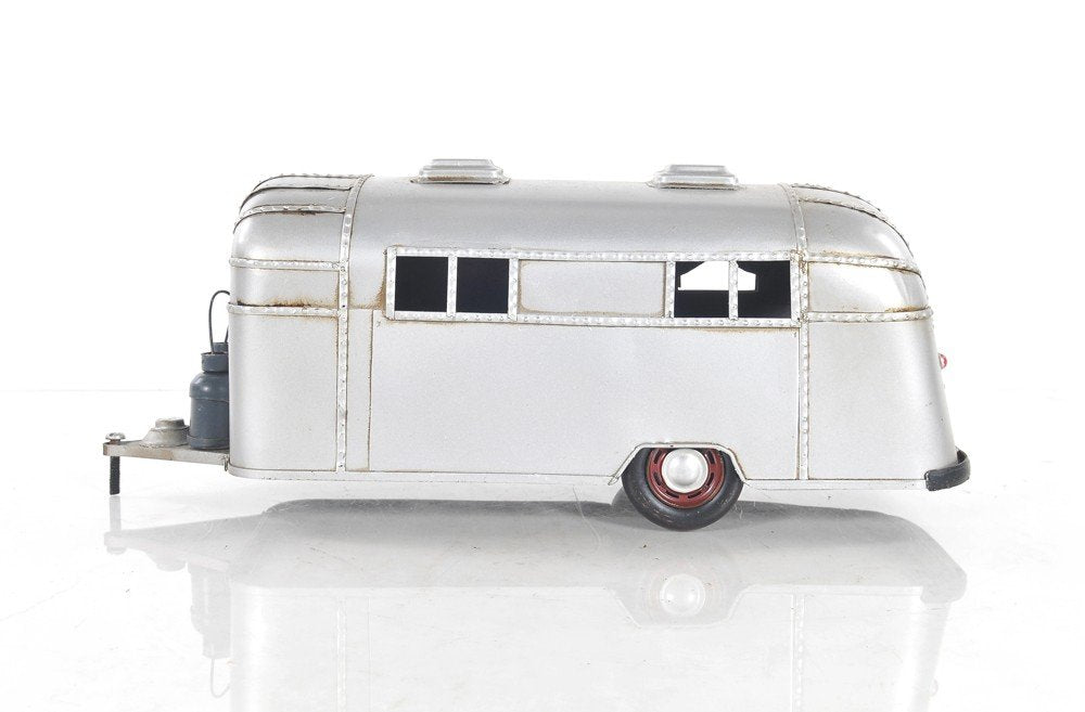 6" Silver Metal Hand Painted Silver Camping Trailer Model Car HomeRoots